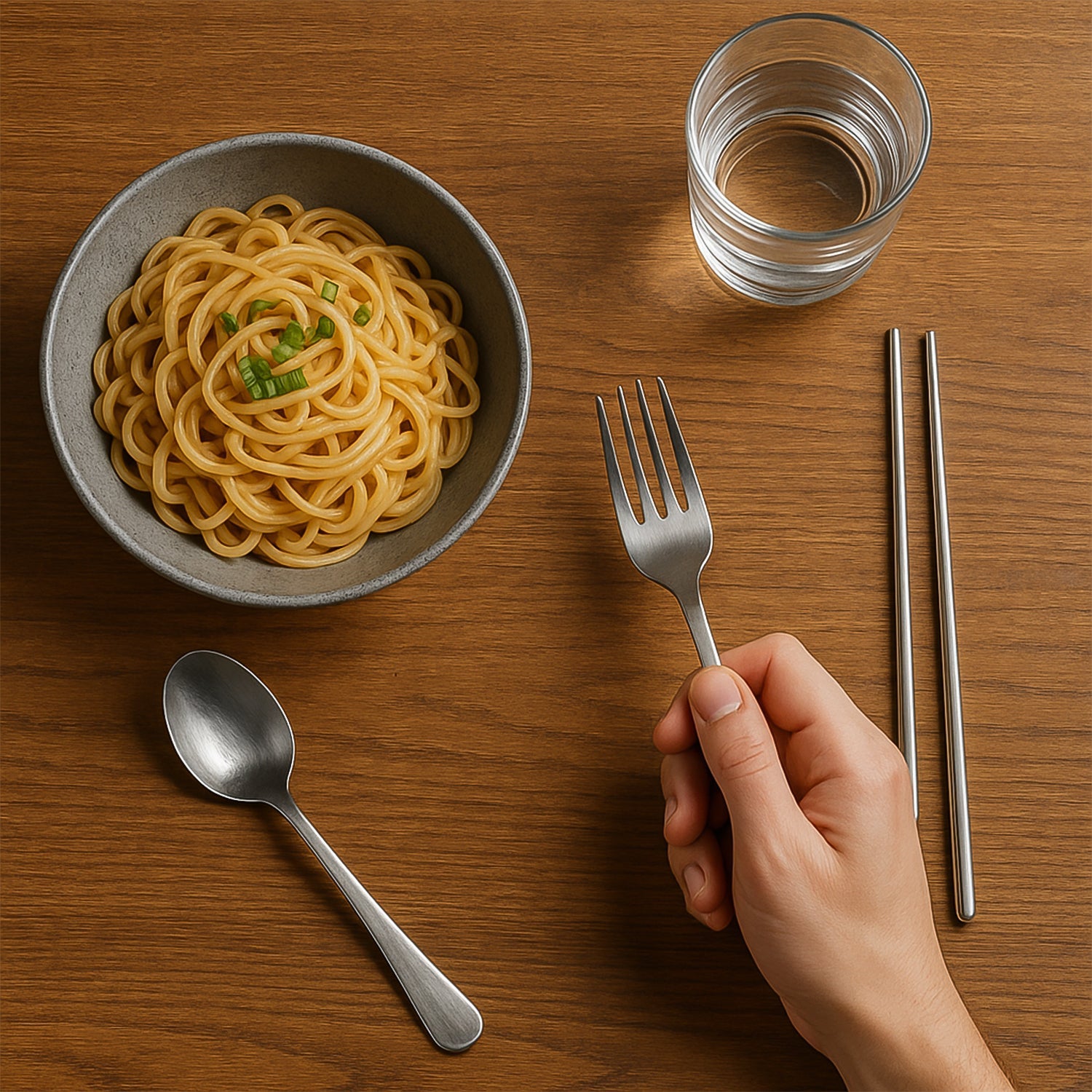 Stainless Steel Cutlery Spoon, Fork & Pair of Chopstick Set Stainless Steel Cutlery Spoon, Fork & Pair of Chopstick Set